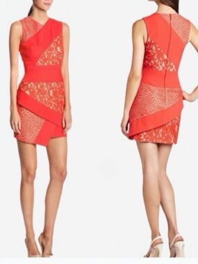 BCBGMaxAzria Dalia Asymmetrical Lace Sleeveless Bodycon Mini Dress Size 0 NEW